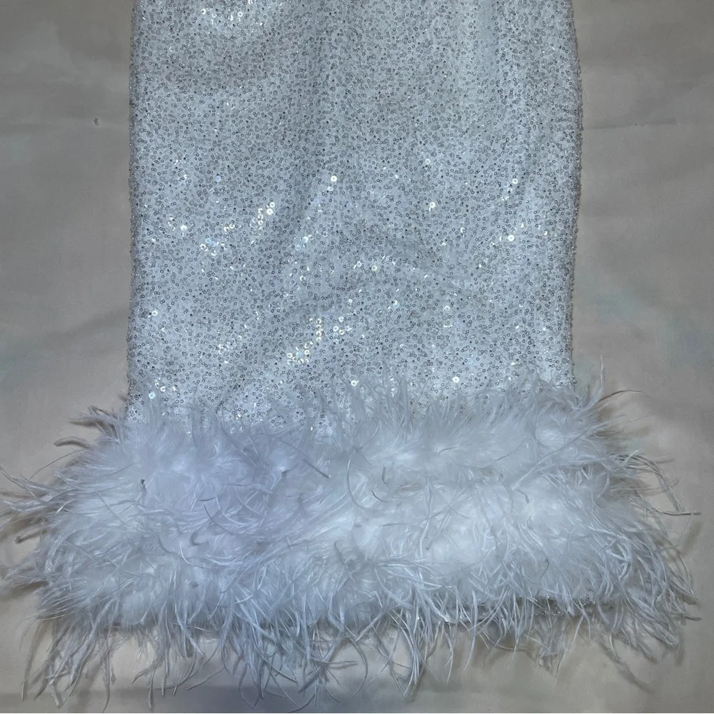 NEW! Nadine Merabi- White Katie Dress Midi Strapless Sequin Size Small NO BELT - Picture 6 of 10
